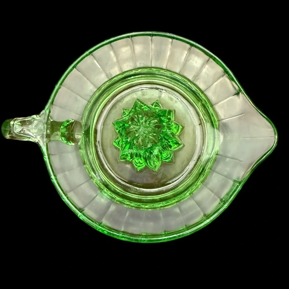Uranium Glass Juicer Vintage Green Depression Glass Citrus Reamer Kitchen